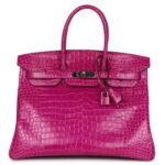 PRE-OWNED HERMÈS BIRKIN 35 ROSE SHEHERAZADE SHINY POROSUS CROCODILE PALLADIUM HARDWARE