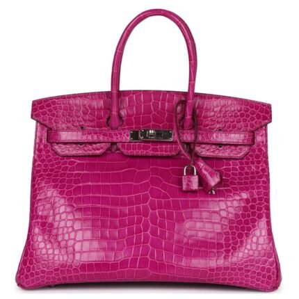 PRE-OWNED HERMÈS BIRKIN 35 ROSE SHEHERAZADE SHINY POROSUS CROCODILE PALLADIUM HARDWARE