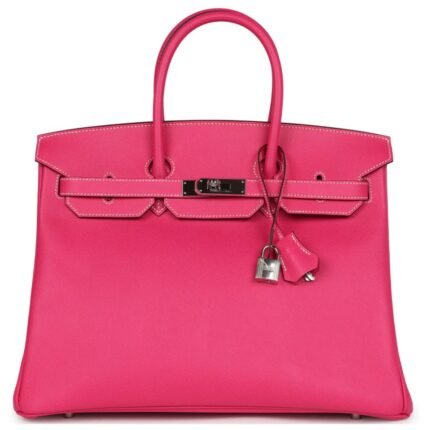 PRE-OWNED HERMÈS BIRKIN 35 ROSE TYRIEN EPSOM PALLADIUM HARDWARE