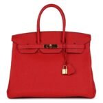 PRE-OWNED HERMÈS BIRKIN 35 ROUGE TOMATE TOGO GOLD HARDWARE