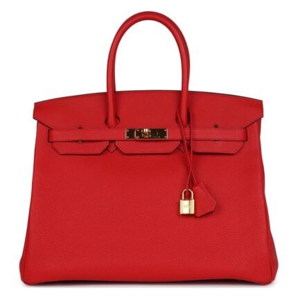 PRE-OWNED HERMÈS BIRKIN 35 ROUGE TOMATE TOGO GOLD HARDWARE