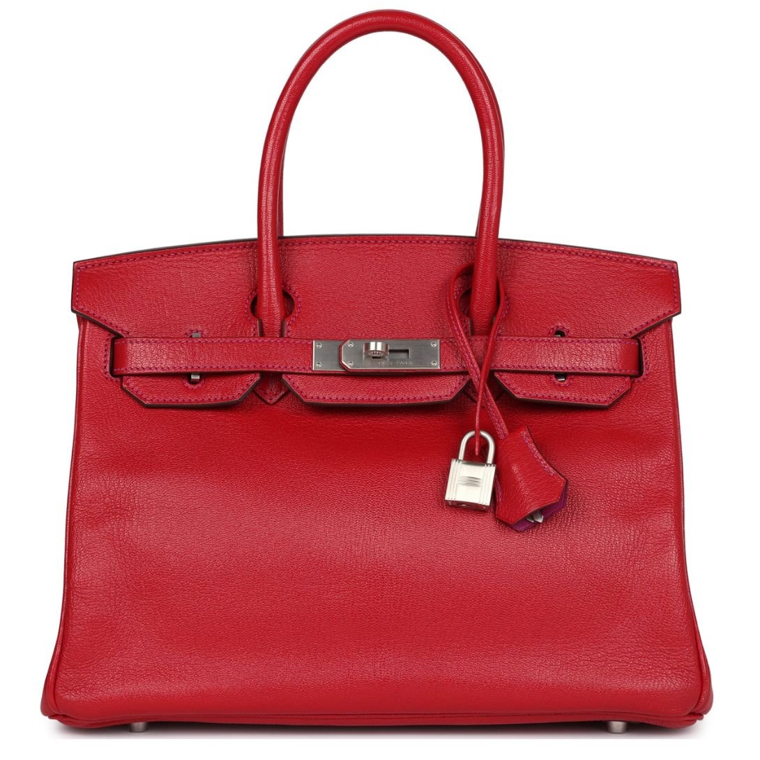1 PRE-OWNED HERMÈS SPECIAL ORDER (HSS) BIRKIN 30 ROUGE CASAQUE VERSO CHEVRE BRUSHED PALLADIUM HARDWARE
