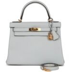 HERMÈS KELLY RETOURNE 28 BLEU PALE CLEMENCE GOLD HARDWARE