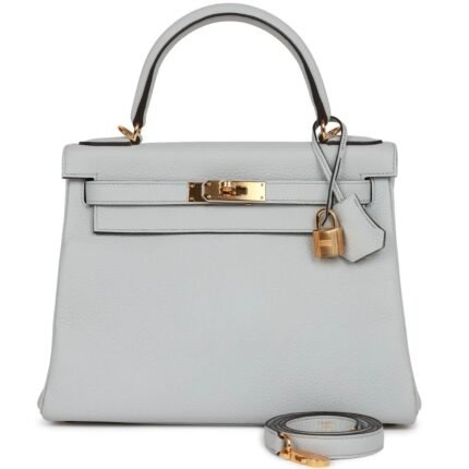 HERMÈS KELLY RETOURNE 28 BLEU PALE CLEMENCE GOLD HARDWARE
