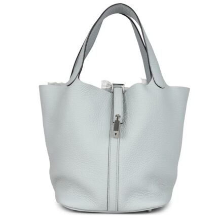 HERMÈS PICOTIN LOCK 22 BLEU PALE CLEMENCE PALLADIUM HARDWARE