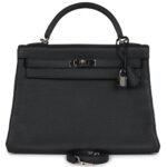 PRE-OWNED HERMÈS KELLY RETOURNE 32 PLOMB CLEMENCE PALLADIUM HARDWARE
