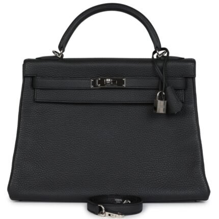 PRE-OWNED HERMÈS KELLY RETOURNE 32 PLOMB CLEMENCE PALLADIUM HARDWARE