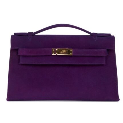 PRE-OWNED HERMÈS KELLY POCHETTE VIOLET DOBLIS GOLD HARDWARE