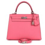 HERMÈS KELLY SELLIER 25 ROSE AZALEE EPSOM PALLADIUM HARDWARE