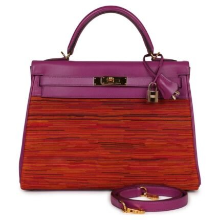 VINTAGE HERMÈS KELLY RETOURNE 32 VIBRATO CYCLAMEN BOX GOLD HARDWARE