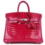 HERMÈS BIRKIN 25 ROSE MEXICO SHINY POROSUS CROCODILE PALLADIUM HARDWARE