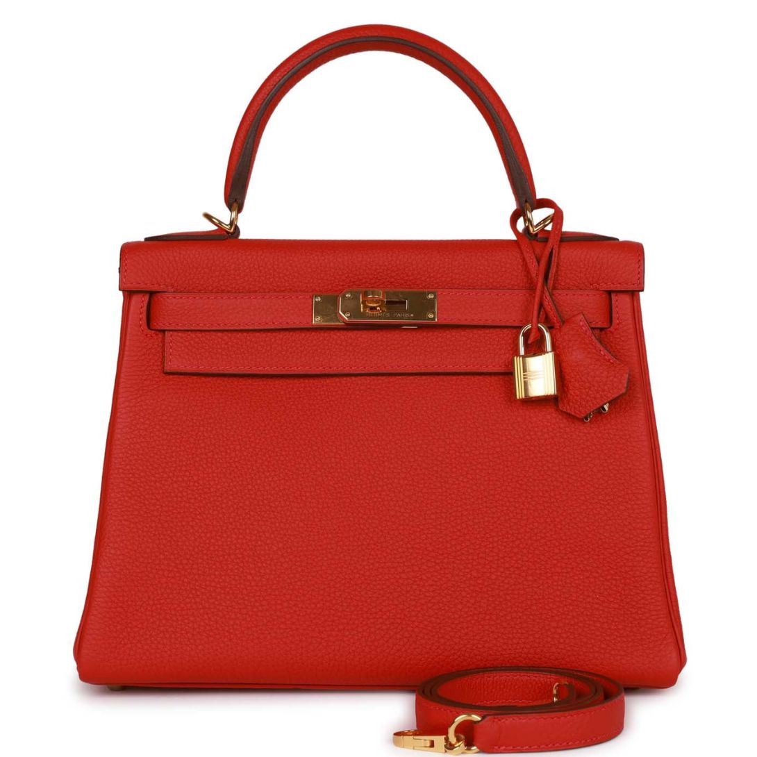 1 PRE-OWNED HERMÈS KELLY RETOURNE 28 ROUGE CASAQUE TOGO GOLD HARDWARE