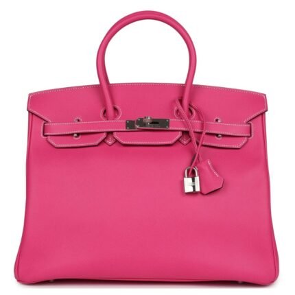 PRE-OWNED HERMÈS BIRKIN 35 ROSE TYRIEN CANDY EPSOM PALLADIUM HARDWARE