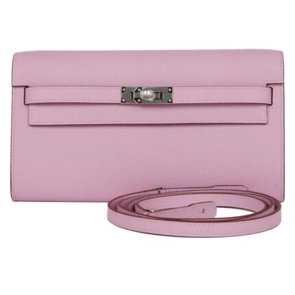HERMÈS KELLY WALLET TO GO MAUVE SYLVESTRE EPSOM PALLADIUM HARDWARE