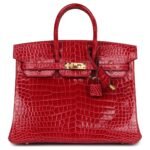 HERMÈS BIRKIN 25 BRAISE SHINY POROSUS CROCODILE GOLD HARDWARE