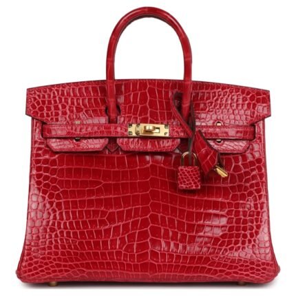 HERMÈS BIRKIN 25 BRAISE SHINY POROSUS CROCODILE GOLD HARDWARE