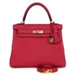 HERMÈS KELLY RETOURNE 25 FRAMBOISE TOGO GOLD HARDWARE