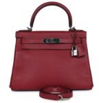 PRE-OWNED HERMÈS KELLY RETOURNE 28 ROUGE GRENAT EVERCOLOR PALLADIUM HARDWARE