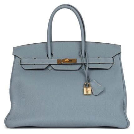 PRE-OWNED HERMÈS BIRKIN 35 CIEL TOGO PALLADIUM HARDWARE