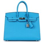 PRE-OWNED HERMÈS BIRKIN SELLIER 25 BLEU FRIDA EPSOM PALLADIUM HARDWARE