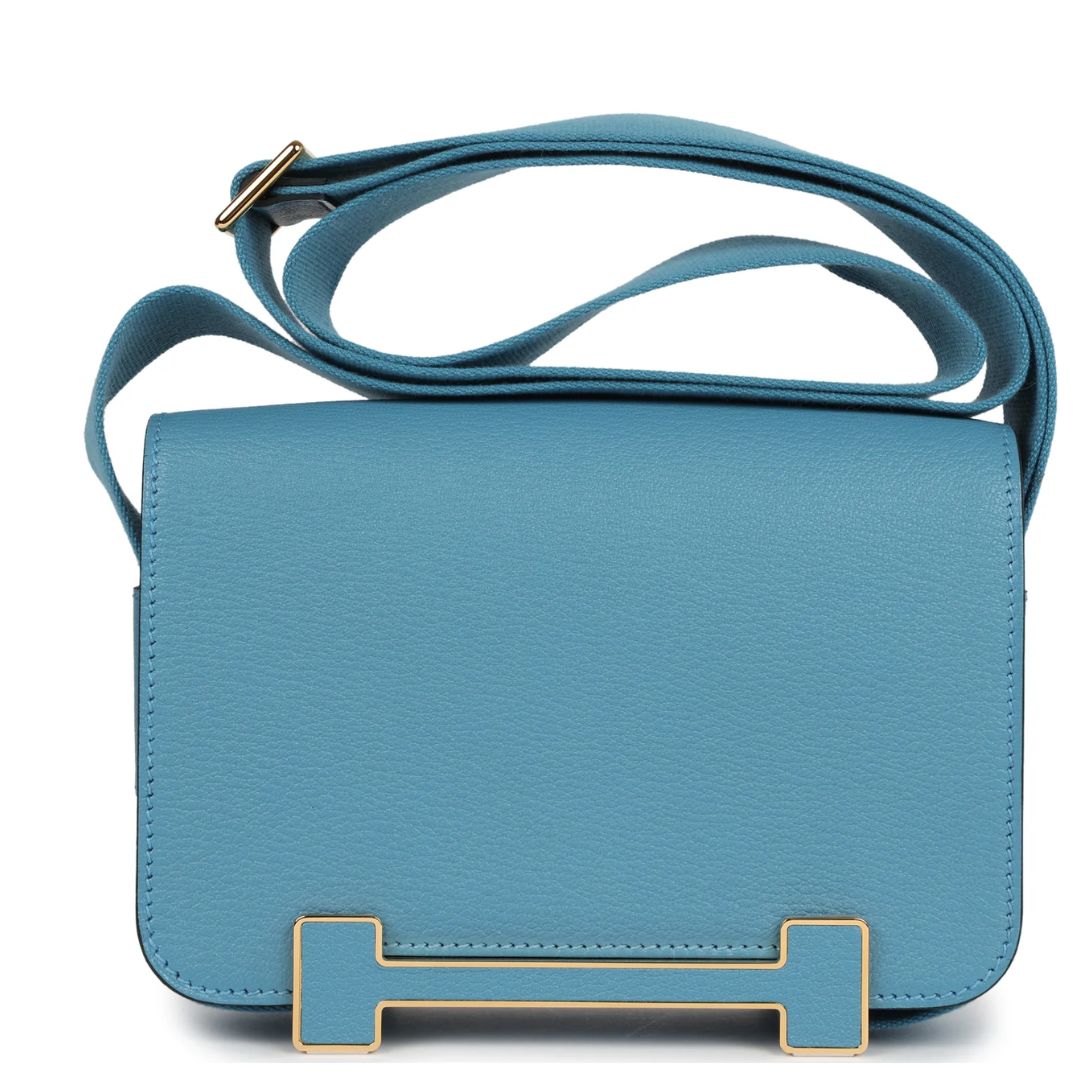1 HERMÈS GETA BLUE JEAN CHEVRE MYSORE GOLD HARDWARE