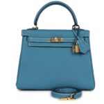 HERMÈS KELLY RETOURNE 25 BLUE JEAN TOGO GOLD HARDWARE