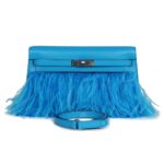 HERMÈS KELLY ELAN FOILE BLEU FRIDA CHEVRE CHAMKILA AND OSTRICH FEATHERS PALLADIUM HARDWARE