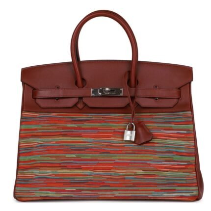 PRE-OWNED HERMÈS BIRKIN 35 VIBRATO ROUGE H BOXCALF PALLADIUM HARDWARE