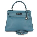 VINTAGE HERMÈS KELLY RETOURNE 28 BLUE JEAN GULLIVER PALLADIUM HARDWARE
