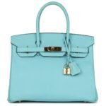 PRE-OWNED HERMÈS BIRKIN 30 BLEU ATOLL EPSOM GOLD HARDWARE