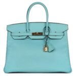PRE-OWNED HERMÈS BIRKIN 35 BLEU ATOLL EPSOM GOLD HARDWARE