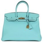 PRE-OWNED HERMÈS BIRKIN 35 BLEU ATOLL TOGO GOLD HARDWARE