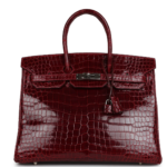 PRE-OWNED HERMÈS BIRKIN 35 ROUGE H SHINY POROSUS CROCODILE PALLADIUM HARDWARE