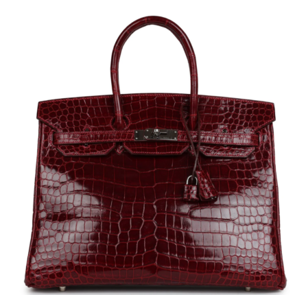 PRE-OWNED HERMÈS BIRKIN 35 ROUGE H SHINY POROSUS CROCODILE PALLADIUM HARDWARE