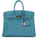 PRE-OWNED HERMÈS BIRKIN 25 BLUE JEAN TOGO PALLADIUM HARDWARE