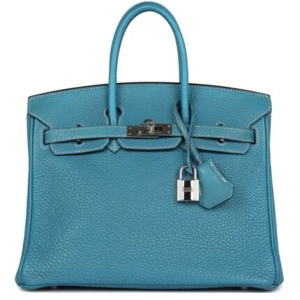 PRE-OWNED HERMÈS BIRKIN 25 BLUE JEAN TOGO PALLADIUM HARDWARE