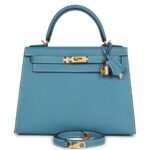 HERMÈS KELLY SELLIER 28 BLUE JEAN EPSOM GOLD HARDWARE