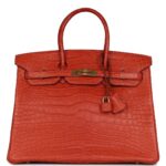 PRE-OWNED HERMÈS BIRKIN 35 SANGUINE MATTE ALLIGATOR GOLD HARDWARE