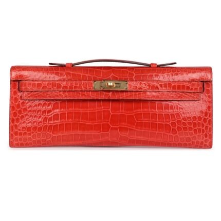 HERMÈS KELLY CUT ORANGE POPPY SHINY POROSUS CROCODILE GOLD HARDWARE