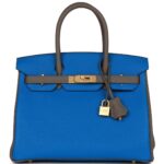HERMÈS SPECIAL ORDER (HSS) BIRKIN 30 BLEU ELECTRIC AND ETAIN CLEMENCE BRUSHED GOLD HARDWARE