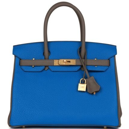 HERMÈS SPECIAL ORDER (HSS) BIRKIN 30 BLEU ELECTRIC AND ETAIN CLEMENCE BRUSHED GOLD HARDWARE