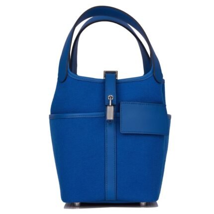 HERMÈS PICOTIN CARGO 18 BLEU FRANCE SWIFT AND TOILE CANVAS PALLADIUM HARDWARE