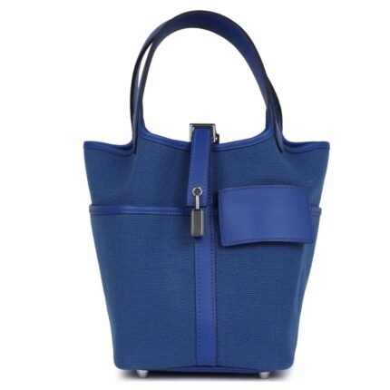 HERMÈS PICOTIN CARGO 18 BLEU ROYAL SWIFT AND TOILE CANVAS PALLADIUM HARDWARE