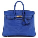 HERMÈS BIRKIN 25 BLEU ROYAL MATTE POROSUS CROCODILE GOLD HARDWARE
