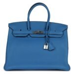 PRE-OWNED HERMÈS BIRKIN 35 MYKONOS CLEMENCE PALLADIUM HARDWARE
