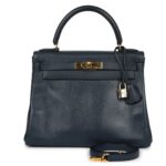 VINTAGE HERMÈS KELLY RETOURNE 28 BLEU MARINE COURCHEVEL GOLD HARDWARE