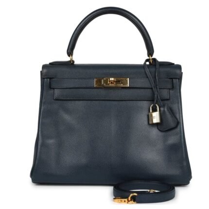 VINTAGE HERMÈS KELLY RETOURNE 28 BLEU MARINE COURCHEVEL GOLD HARDWARE