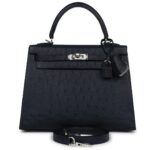 HERMÈS SPECIAL ORDER (HSS) KELLY SELLIER 25 BLEU INDIGO VERSO OSTRICH PALLADIUM HARDWARE