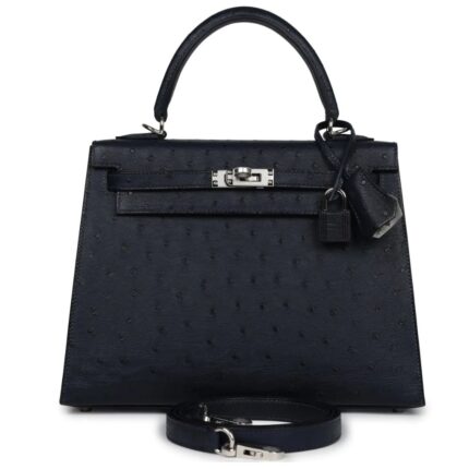 HERMÈS SPECIAL ORDER (HSS) KELLY SELLIER 25 BLEU INDIGO VERSO OSTRICH PALLADIUM HARDWARE