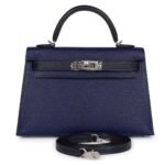HERMÈS SPECIAL ORDER (HSS) KELLY SELLIER 20 BLEU ENCRE AND BLEU INDIGO CHEVRE MYSORE PALLADIUM HARDWARE